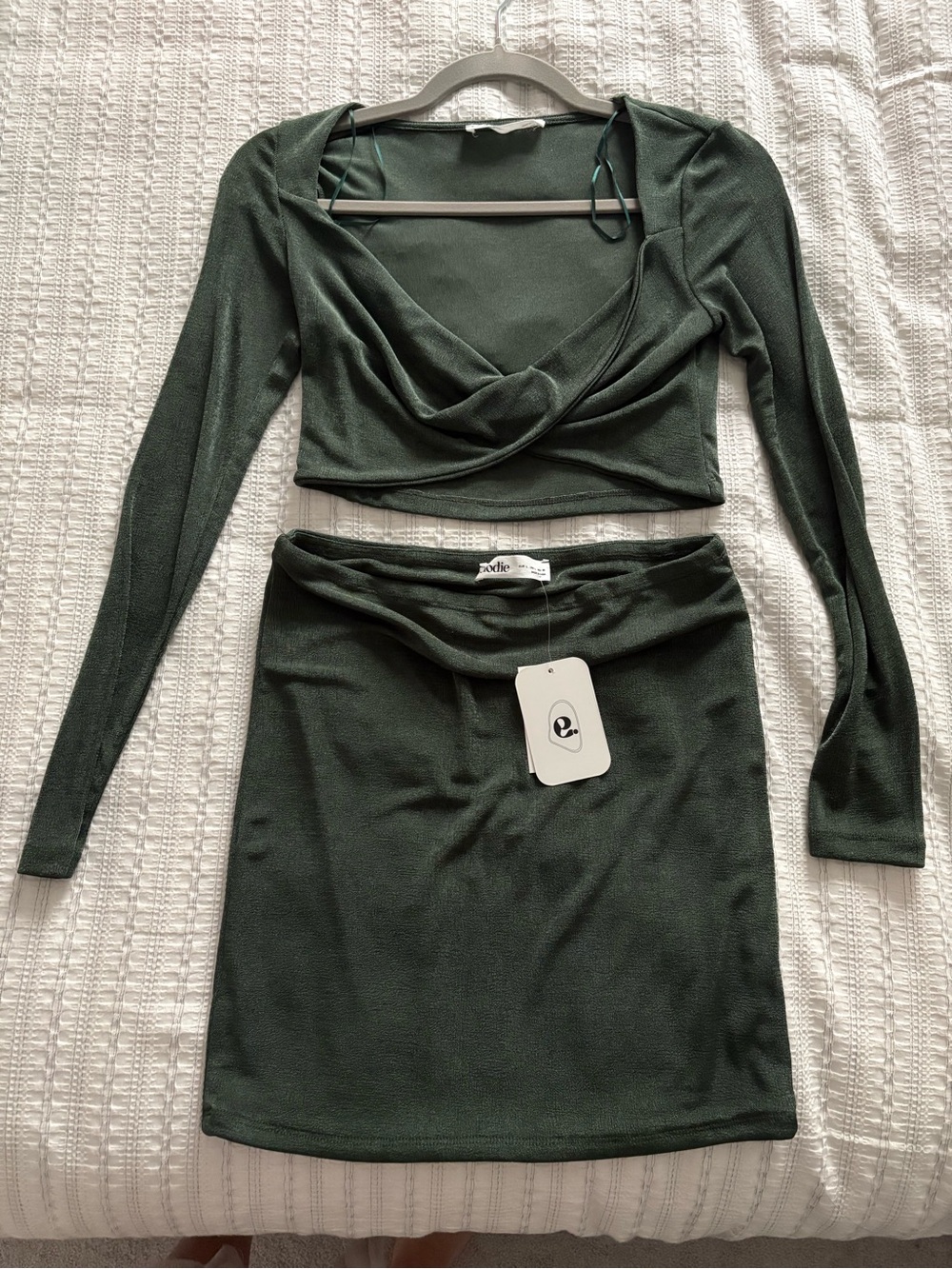 Elodie Deep Green Draped Mini Skirt Set